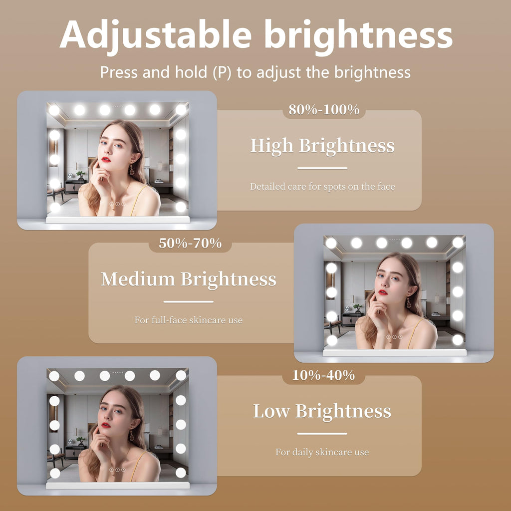 Vanity Mirror with Lights Lighted Makeup Mirror with Dimmable LED Bulbs,3 Color Lighting Modes,USB Charging Port