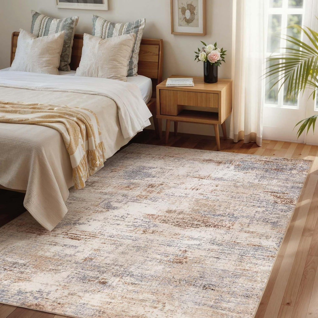 Washable Area Rug Living Room Rugs Large Soft Non-Slip Carpet for Bedroom Dining Room Modern Abstract Neutral Low