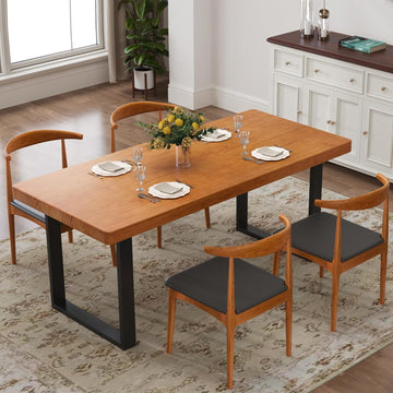 Minimalist Solid Wood Dining Table with Sturdy Metal Base - Easy Assembly, Versatile Design for Dining Rooms, Living