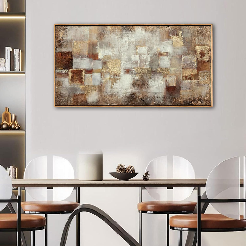 Gold Abstract Wall Art - Extra Large Canvas Wall Decor - Modern Grid minimalist Picture Artwok - Oil Painting Print
