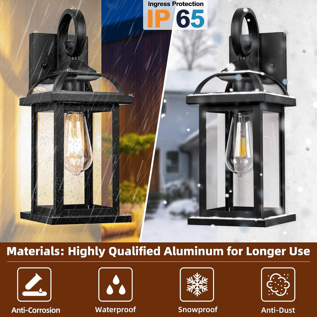 Black Exterior Light Fixtures 2-Pack, Anti-Rust Aluminum Outdoor Wall Lights for House Porch Lights IP65 Waterproof Cl