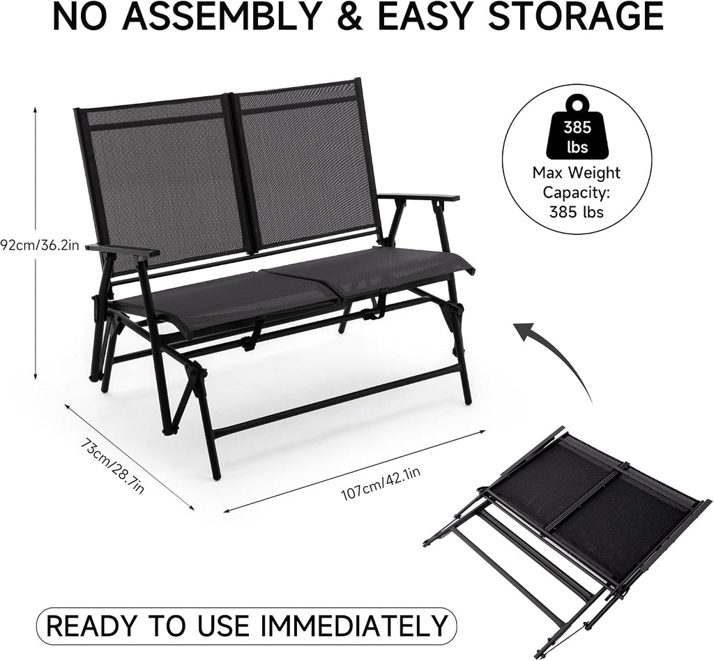 2-Person Outdoor Glider Bench No Assembly Required, Glider Loveseat for Outside Patio with Smooth Rocking, Patio