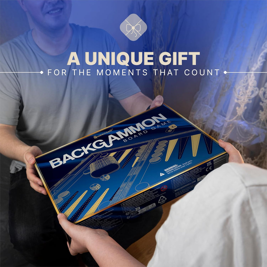 Large Blue Backgammon Sets for Adults - Classic Board Games for 2 Players Adults and Kids - Premium Backgammon Set 15