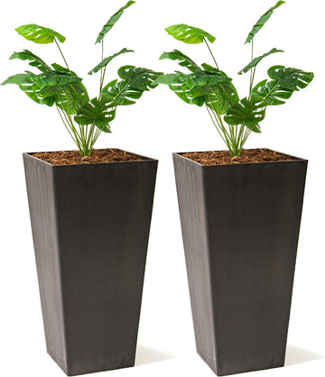 Modern 30-Inch Tall Square Planter, Modern Tapered, Perfect for Indoor & Outdoor, Patio Décor, Set of 2, Black