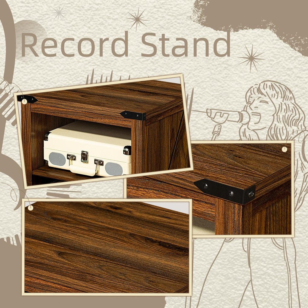 Record Player Stand with Vinyl Record Storage, Rustic Brown