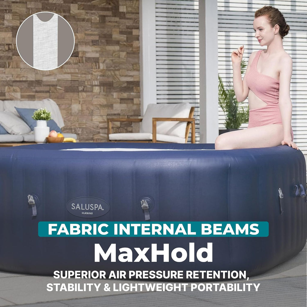 SaluSpa Hawaii 4 to 6 Person Inflatable Hot Tub, Square Energy-Efficient Portable Outdoor Spa with 140 AirJets, 71" x