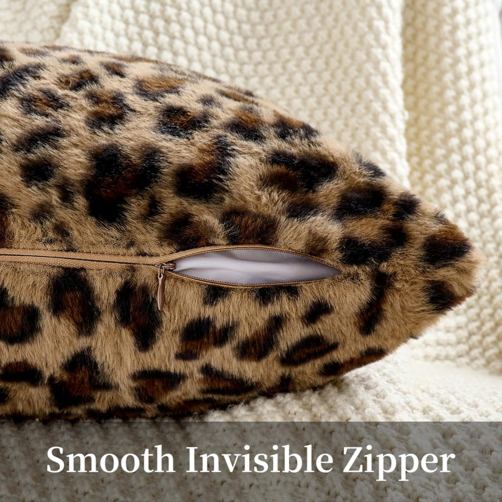 Cheetah Pillow Covers 18x18 Faux Fur Throw Pillow Covers Set of 2 Leopard Couch Pillow Covers Fluffy Soft Decorative