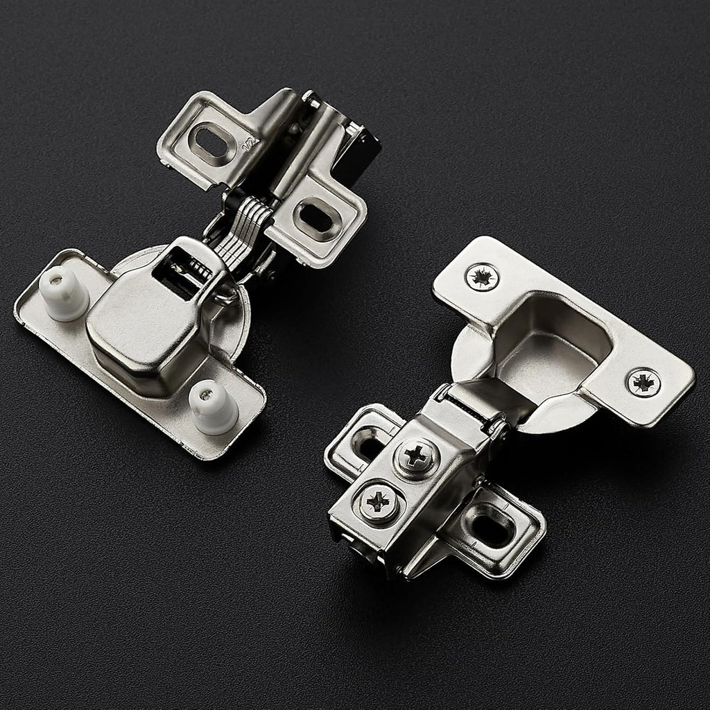 20 Pack 10 Pairs 1/2 Inch Overlay Brushed Nickel Short Arm Kitchen Cabinet Hinges,Soft Close 105 Degree Concealed