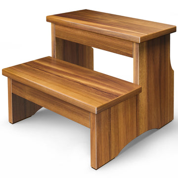 Wooden Two Step Stool for Adults, Heavy Duty Acacia Wood Bed Step