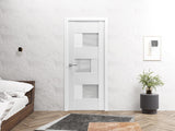 Solid French Door Opaque Glass 32 x 80 inches | Sete 6933 White Silk | Single Regular Panel Frame Ha