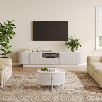 Fluted TV Stand and Coffee Table Set of 2, White