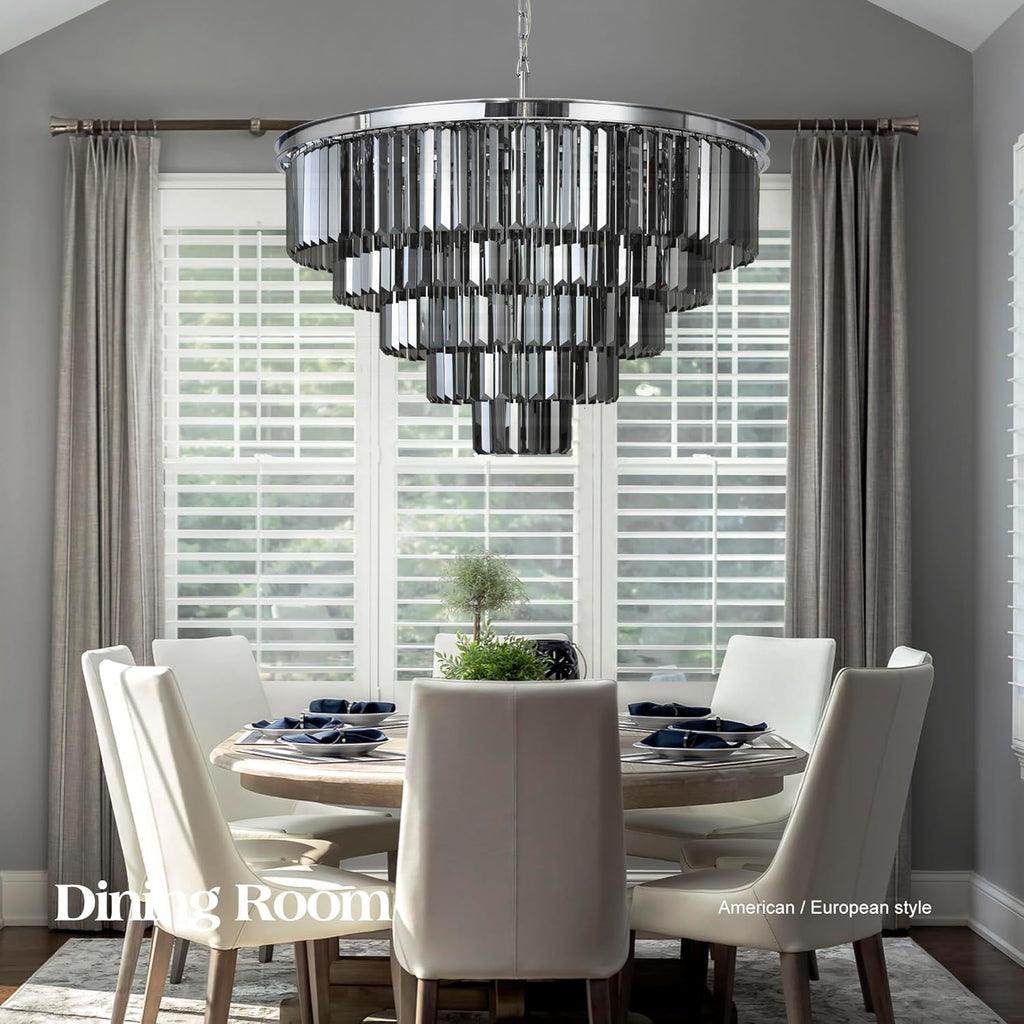 Inspired Odeon Style 16-Light Chrome Smoke Crystal 5-Tier Modern Chandelier W31.5"