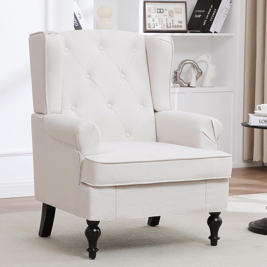 Accent Chair Set of 2, Mid Century Modern Fabric Wingback Chair, Upholstered Armchair with High Back and Vintage