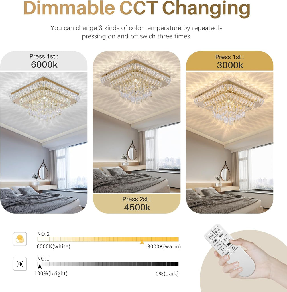 Crystal Chandeliers:Modern Led Luxury Ceiling Light Flush Mount 25 | Smart Remote/APP Control,0%-100% Brightness