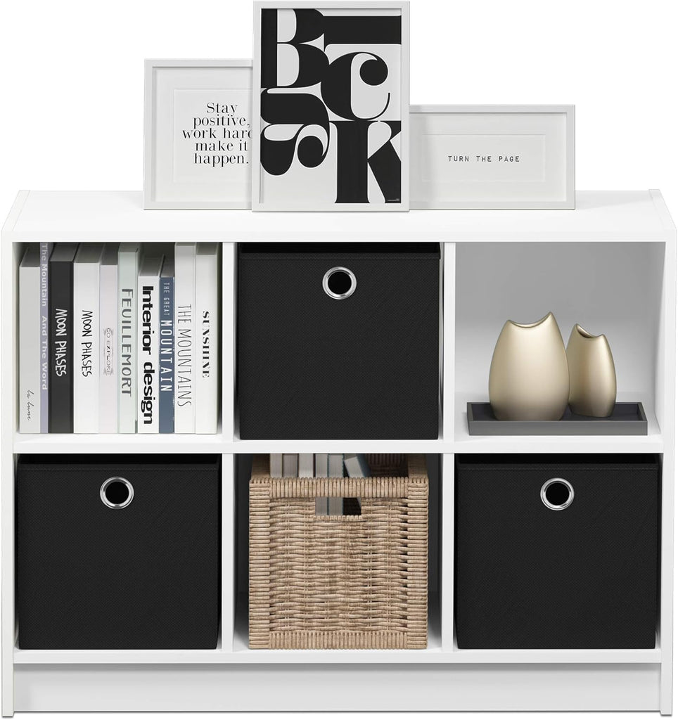 Basic 3x2 Cube Storage Bookcase Organizer with Bins, White/Black