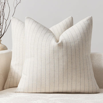 Pack of 2 Linen Striped Throw Pillow Covers 16x16 Neutral Couch Pillow Cases Farmhouse Decorative Square Accents Sofa