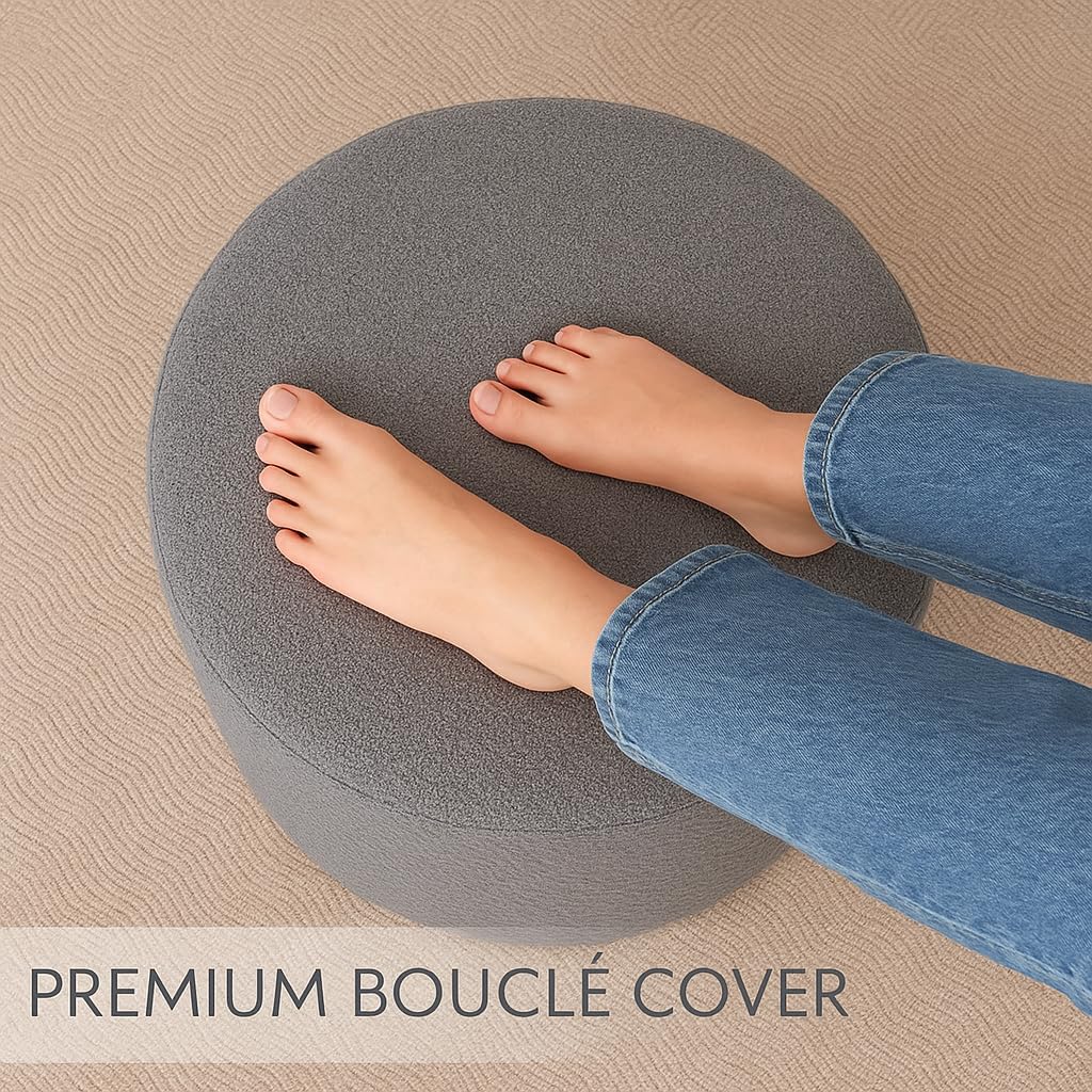 Grey Boucle Ottoman - Soft Foam