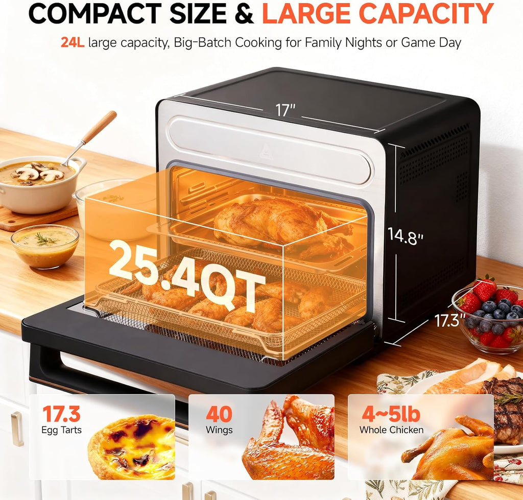 24L Steam and Air Fryer Combo Countertop Oven,11-in-1 Convection Baking and Steam,Bake,Broil,Dehydrate,304 Stainless