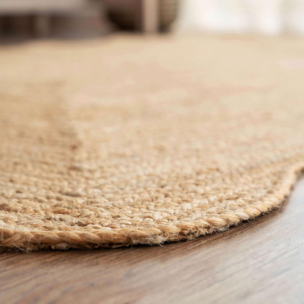 Scalloped Jute Rug, Handwoven Natural Fiber Small entryway Rug Farmhouse Area Rug, Natural 2x3 ft.