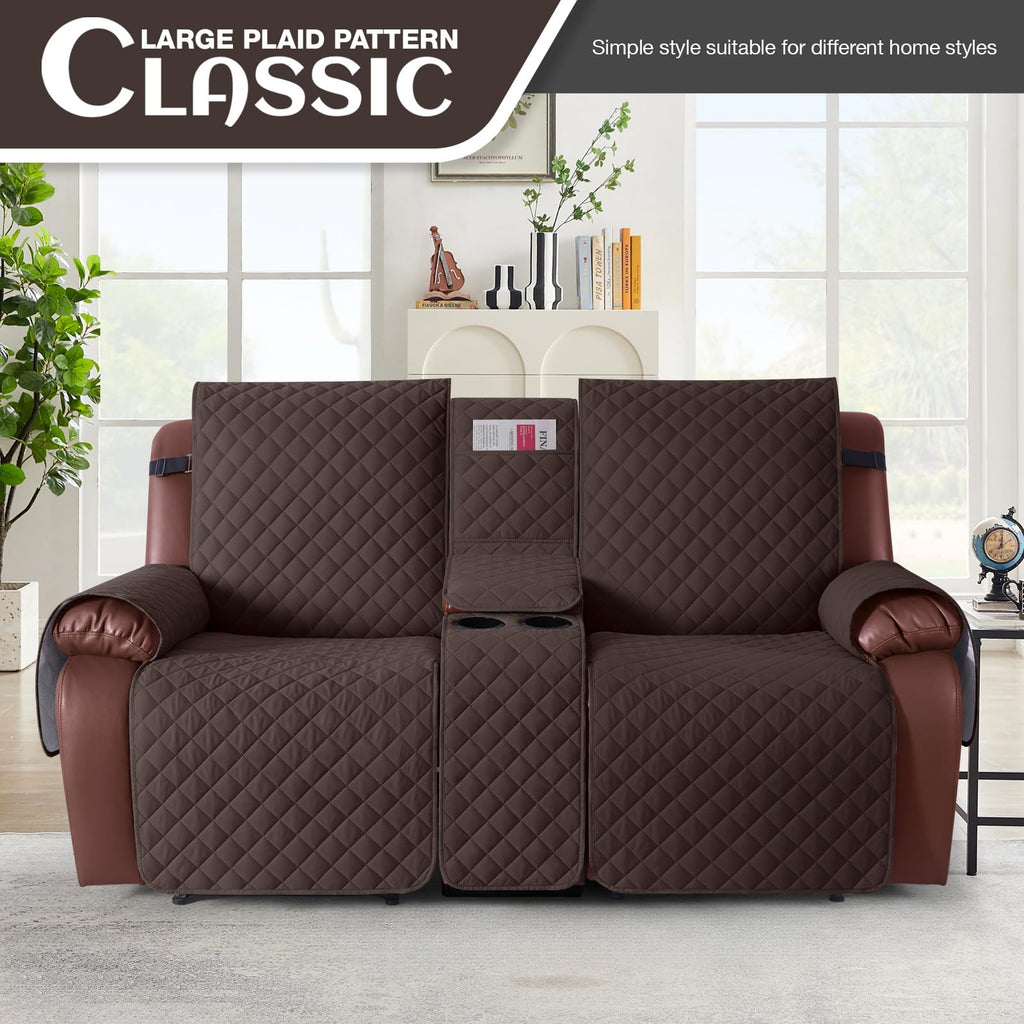 100% Waterproof Loveseat Recliner Cover with Console, Chocolate