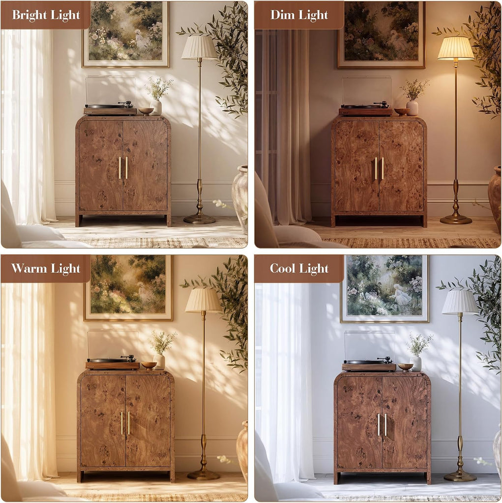 33.43" Modern Buffet Cabinet with Storage, Curved 2-Door Sideboard | Accent Storage Cabinet with Adjustable Shelves