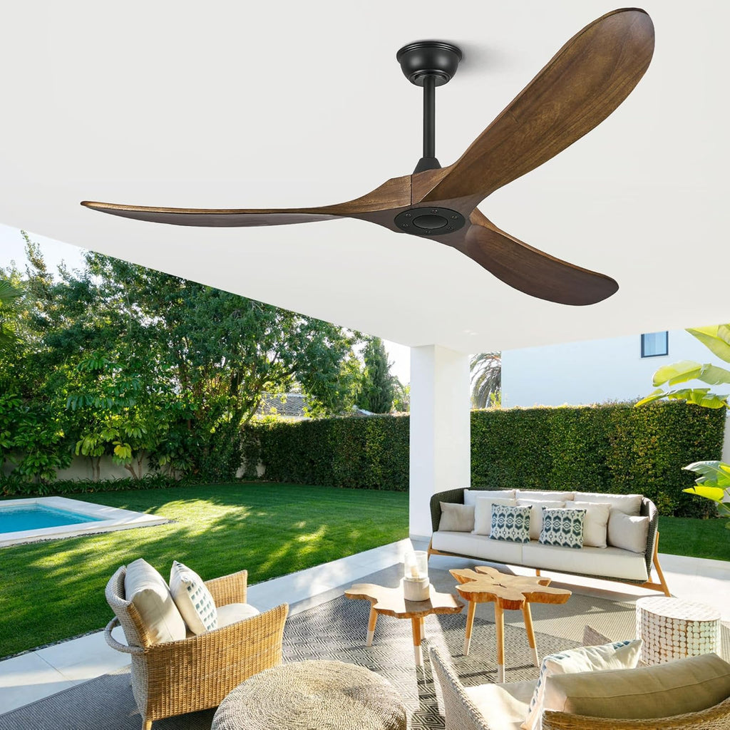 52 Inch Outdoor Ceiling Fan Without Light, 3 Blade Propeller Wood with Remote Control