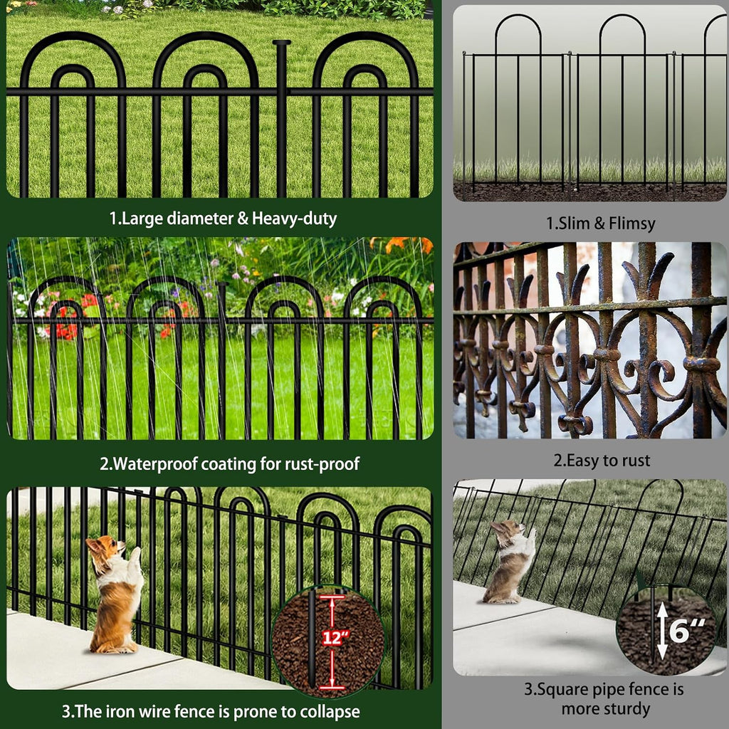 Decorative Garden Fence, 10 Panels No Dig Fence, 32 in(H) x 24.16 ft(L) Animal Barrier for Dogs Rabbits, Rustproof