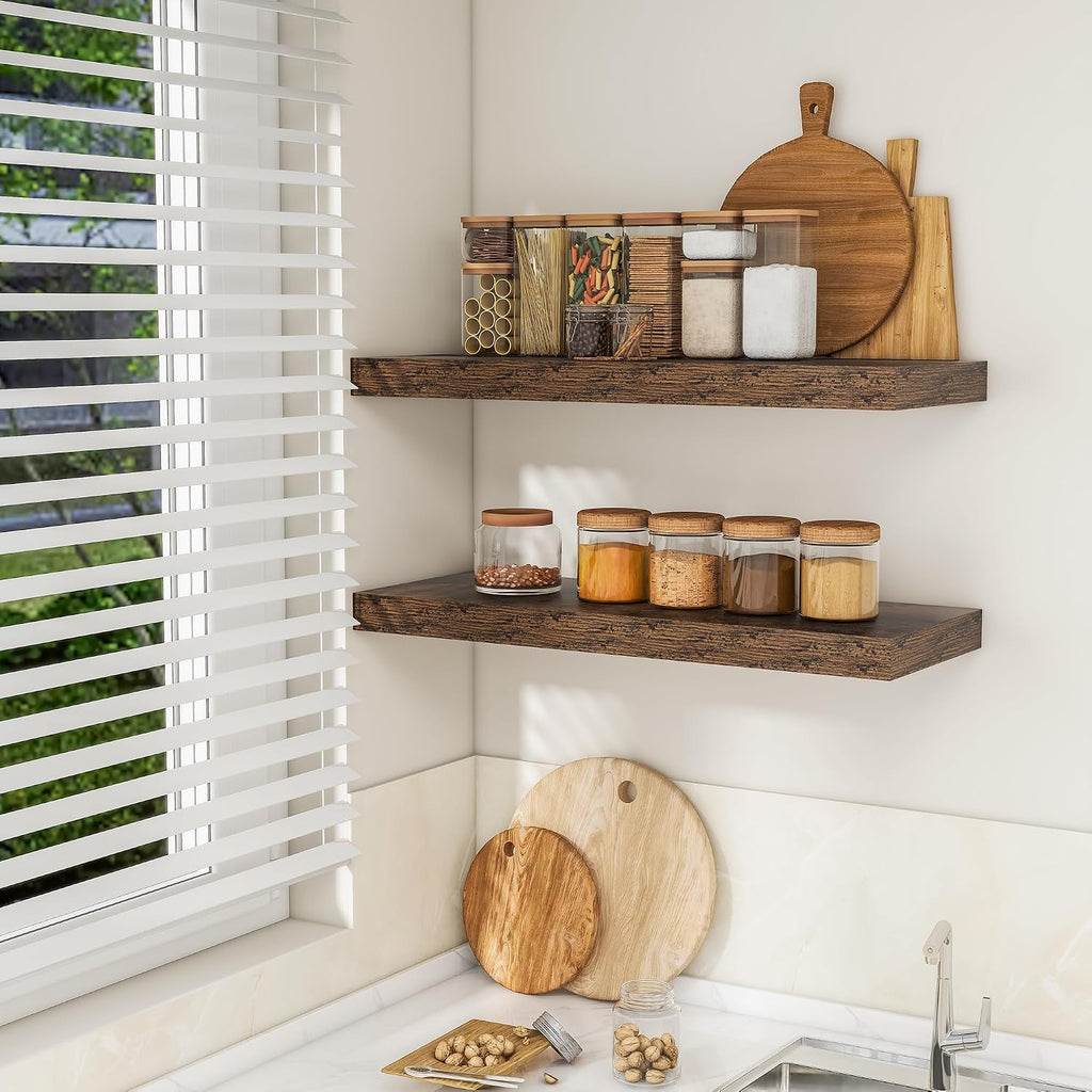 36Inch Floating Shelves for Wall 2 Pack Shelves |Kitchen|Bathroom Wall Mounted Rustic Wood Floating Shelf with