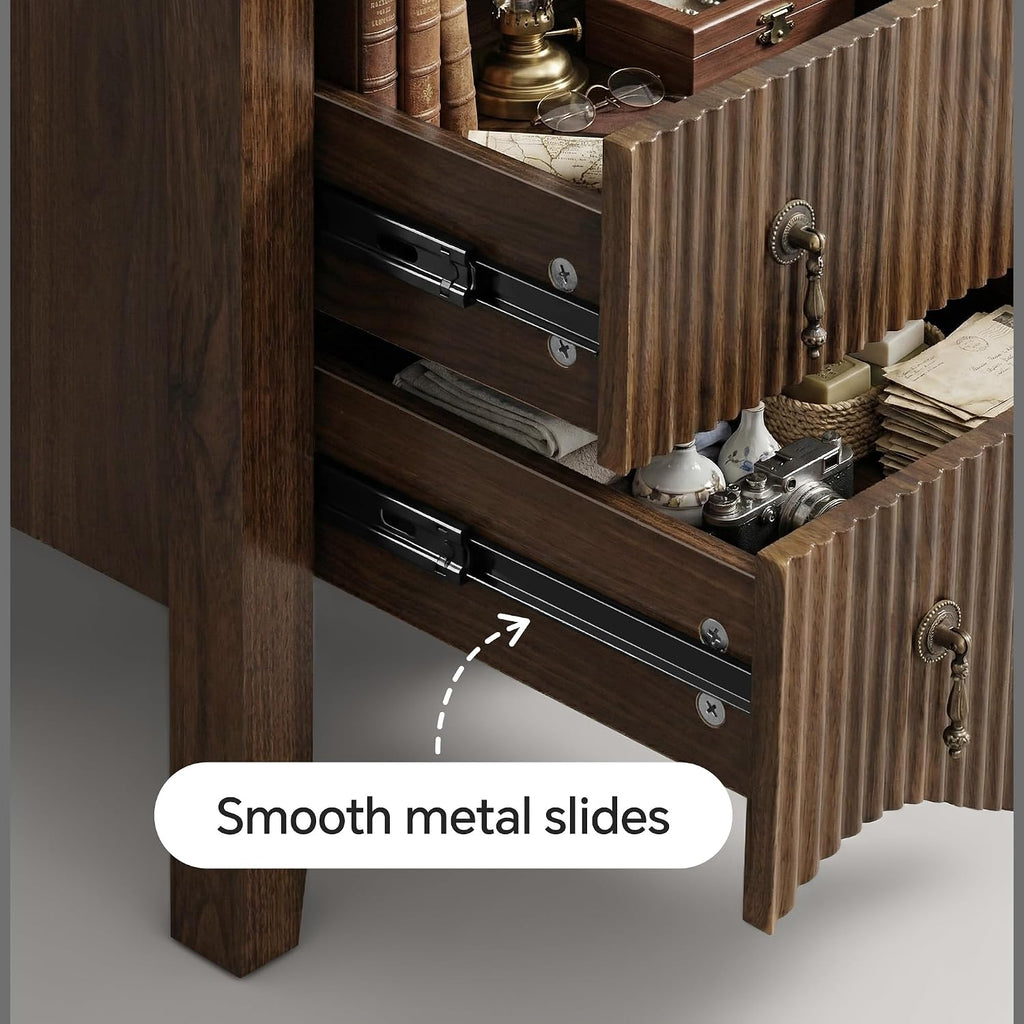 6-Drawer Fluted Dresser, Wide Double Chest of Drawers,Walnut | Fluted Design, Horizontal Chest of Drawers