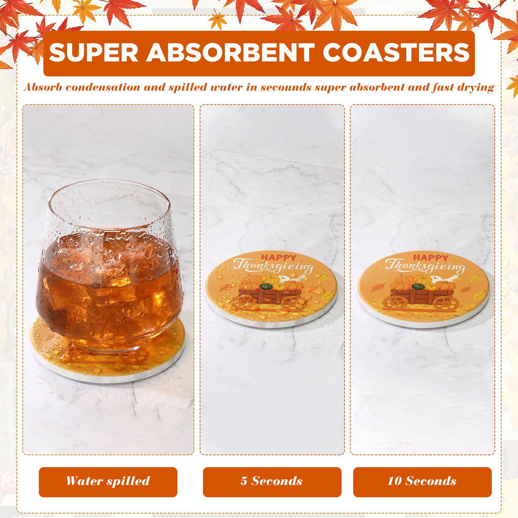 6 Pcs Thanksgiving Coasters with Holder Fall Ceramic Coasters