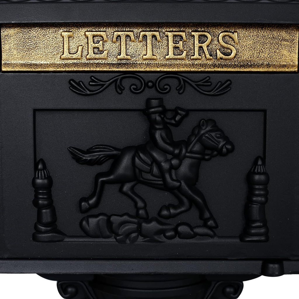 Cast Aluminum Mailbox with Post, Heavy Duty Postal Mail Box with 2 Keys, Expansion Bolts