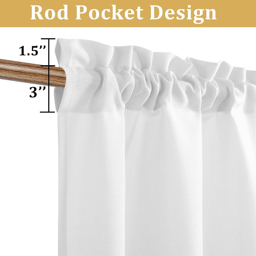 White Faux Linen Window Valance 42x12 Inch, 1 Panel