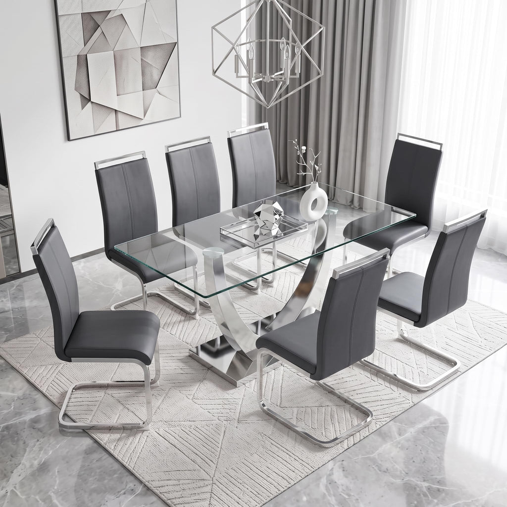 Glass Dining Table Set for 6, 71" Modern Dining Table Set for 6