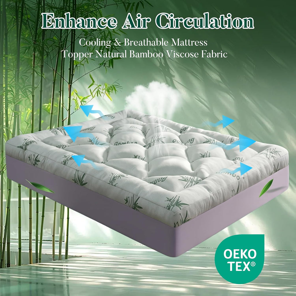 Full 3 inch Memory Foam Mattress Topper-Viscose Made from Bamboo Cooling Air Layer for Hot Sleepers,Thick Pillow Top