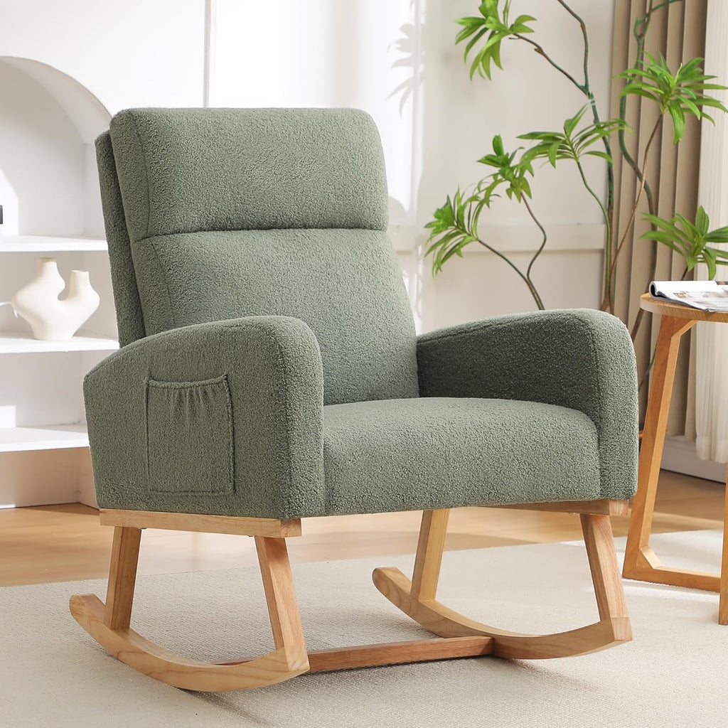 Rocking Chair Nursery, Boucle Teddy Nursing Rocking Chairs, Upholstered Nursery Glider Rocker for Mom Nursery Morden