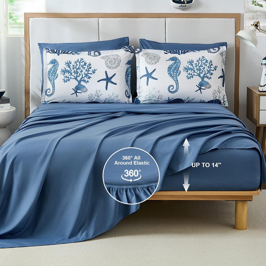 Coastal Queen Comforter Set 7Pc Soft Beach Ocean Nautical Bed