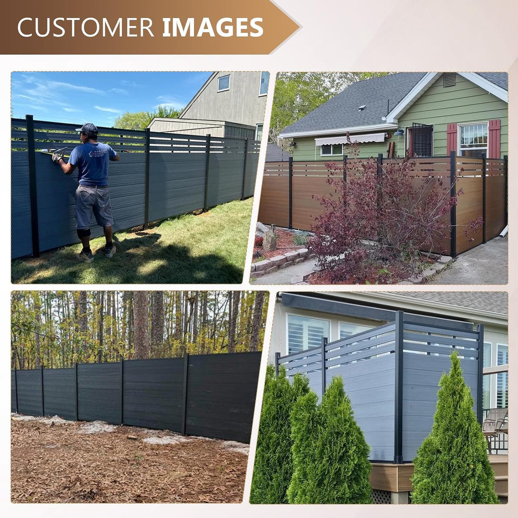 6 Ft×6 Ft Aluminum Alloy Fence Panels, Black Privacy Fence, Garden, Backyard, Wind Resistant Fence with 2 No-dig Post