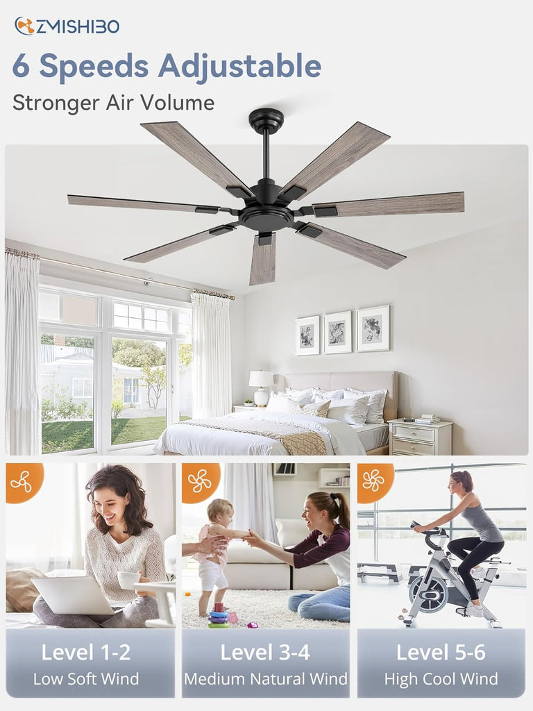 60" Ceiling Fans No Light with Remote, Black Modern Ceiling Fan Without Light, Quiet Reversible DC Motor, 6 Speeds