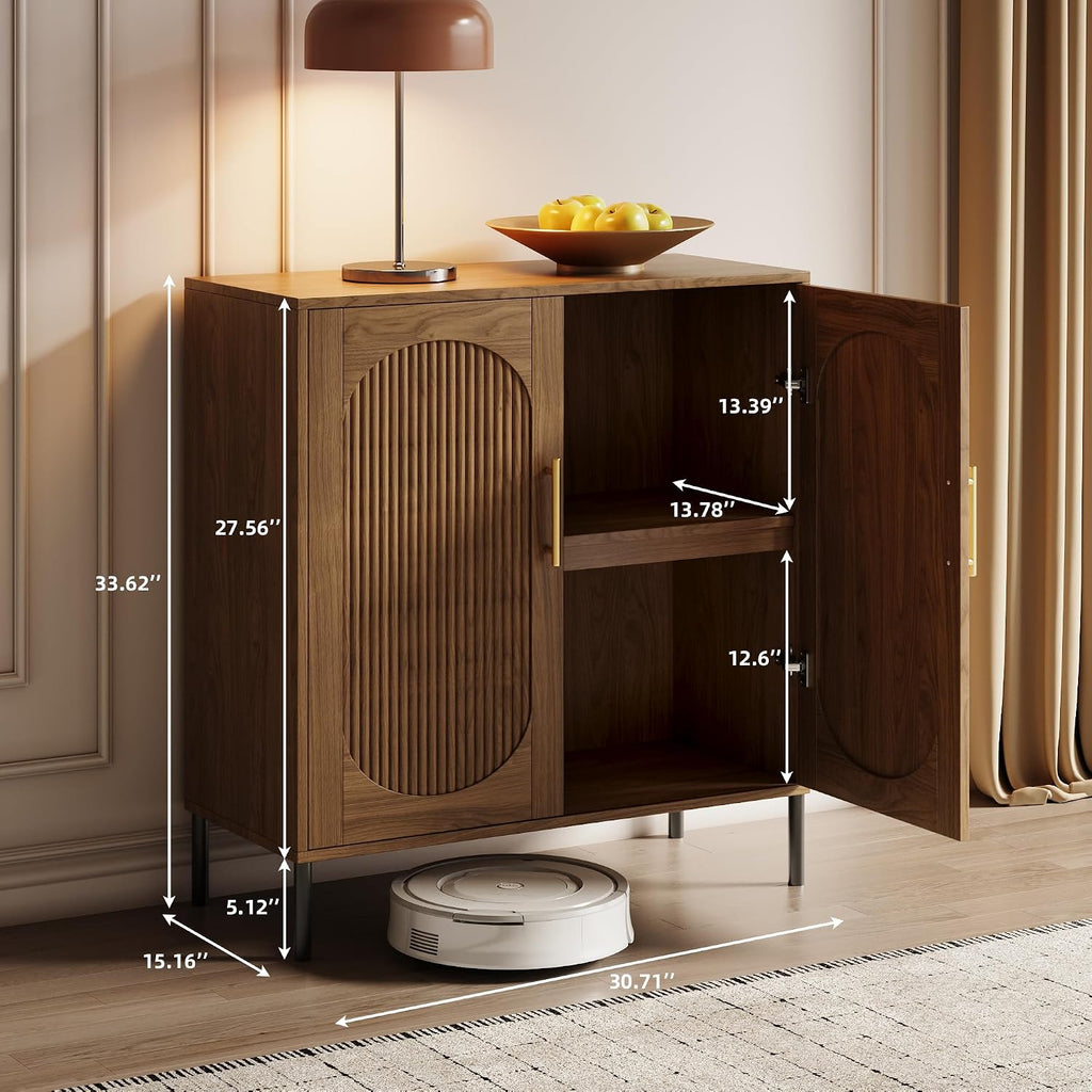 Fluted Arched Sideboard Cabinet with Adjustable Shelves, Modern Accent Storage Cabinet with Doors, Buffet Cabinet