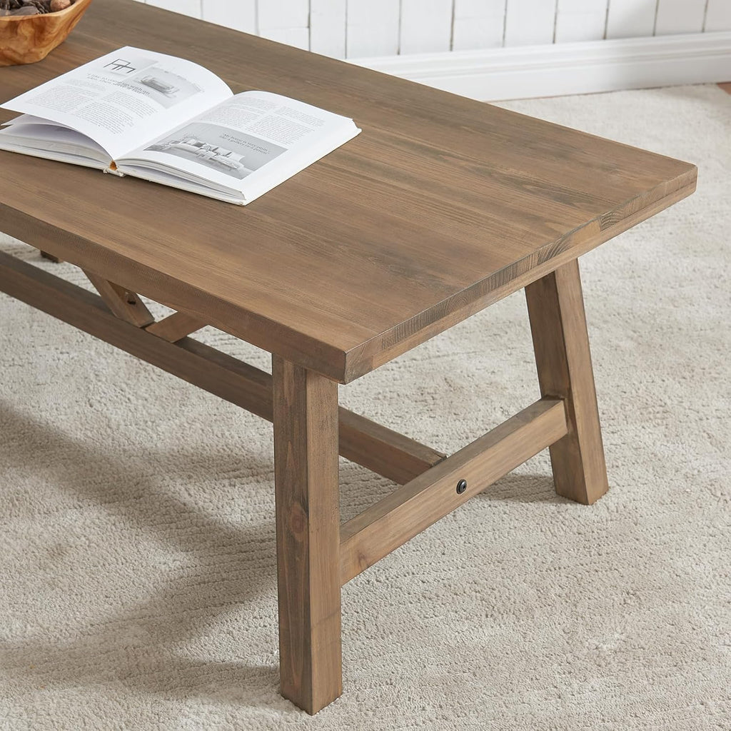 Farmhouse 43" Coffee Table,Solid Wood Center Tables and Office, Rustic Wooden Rectangular Table with V-Shaped Support