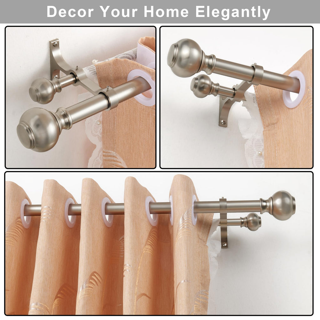 1 Inch Double Curtain Rods 36 to 72 Inches, Adjustable Telescoping Window Drapery Rod, Dual Heavy Duty Curtain Rods