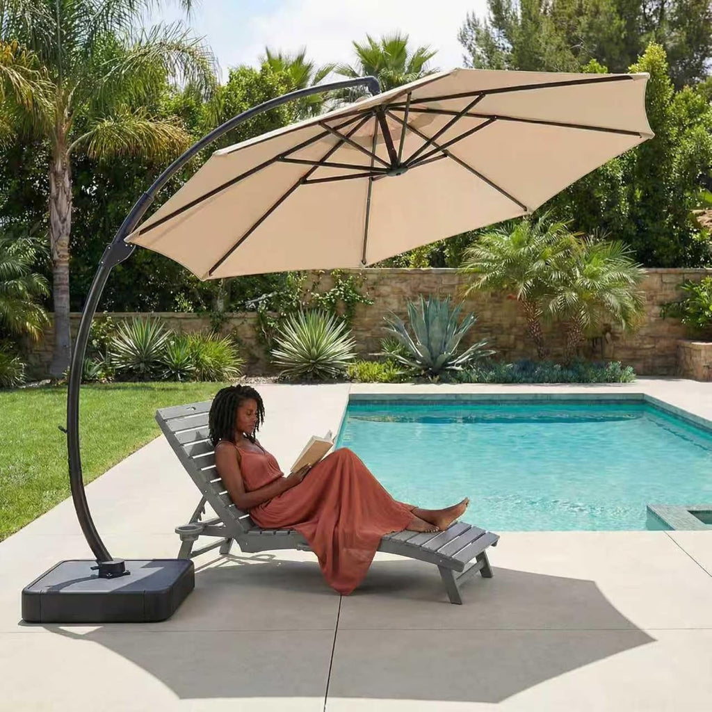 11ft Offset Cantilever Patio Umbrella with Base Included, Large Round Aluminum Outdoor Umbrella - Beige