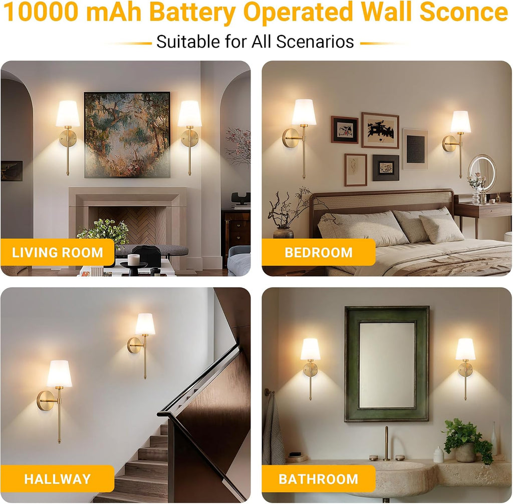 Peel and Stick Wall Sconces, Stick On Wall Sconce Set of 2, Battery Operated Wireless Wall Light, No Drill Adhesive