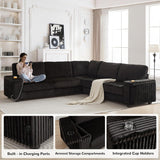 Black Sectional Couches for Living Room, Oversized Corduroy Couch, Sectional Corner Sofa with Cup Holders & USB