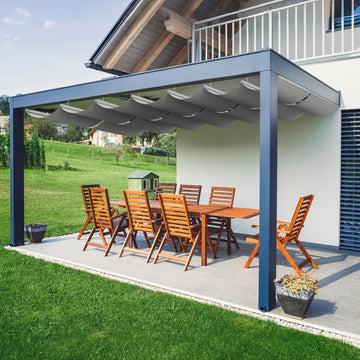 4.5'x18' Retractable Sun Shade Canopy, Wave Shade Sail with High-Density Polyethylene Fabric, Sliding Pergola Cover
