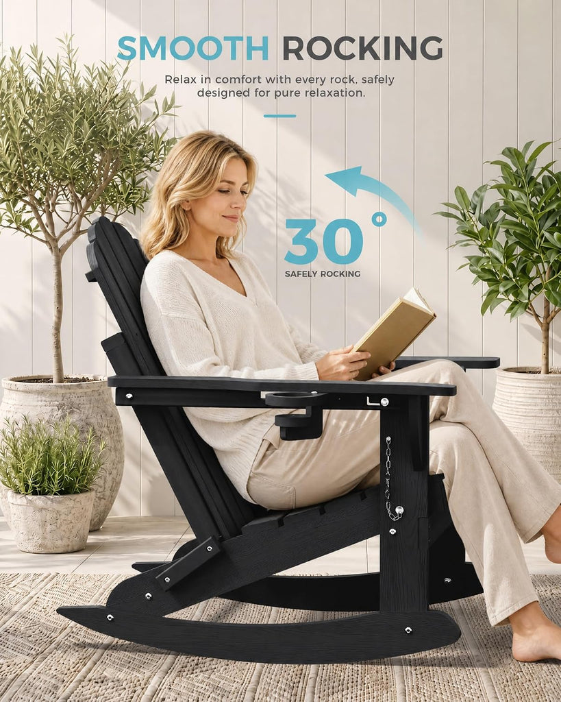 Folding Adirondack Rocking Chairs Set of 2 with Retractable Ottoman, 4-in-1 Outdoor Adjustable Adirondack Chair with