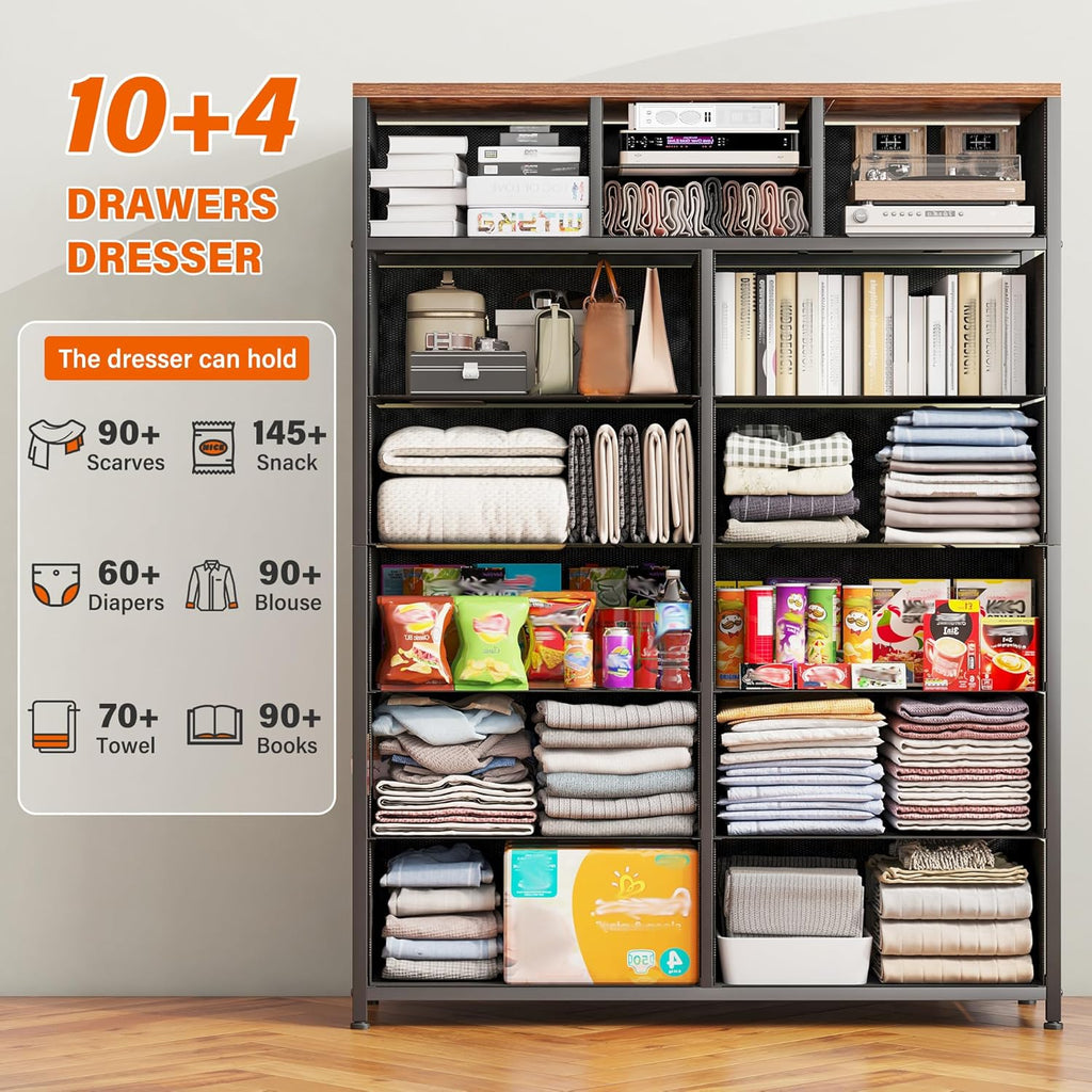 Tall Dresser , Anti-Tip, 52" H Vertical Storage Cabinet | Large Storage Tower Closet, Foldable Fabric Drawers for