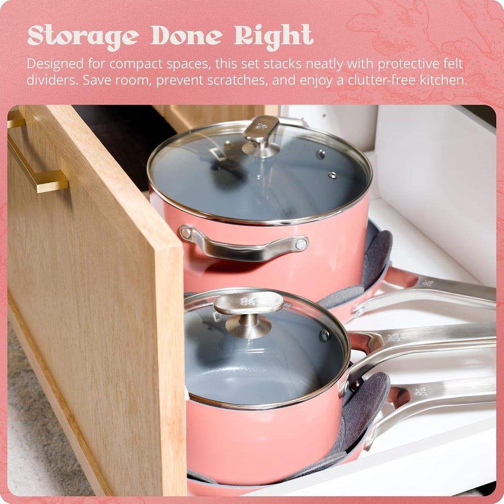Premium Non-Toxic Ceramic Cookware Set - Triple-Layer Nonstick 12 Piece Pots and Pans with Lids, PFAS-Free, Oven Safe