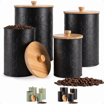 Kitchen Canisters for Countertop, Textured Iron w/Airtight Lids - Set of 4