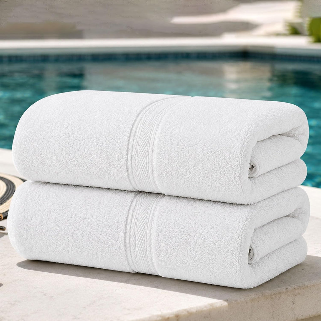 Terry Bath Sheet Set of 6 White Bath Towels Set 35x70 Inches, 100 Combed Long Staple Cotton 600 GSM Highly Absorbent